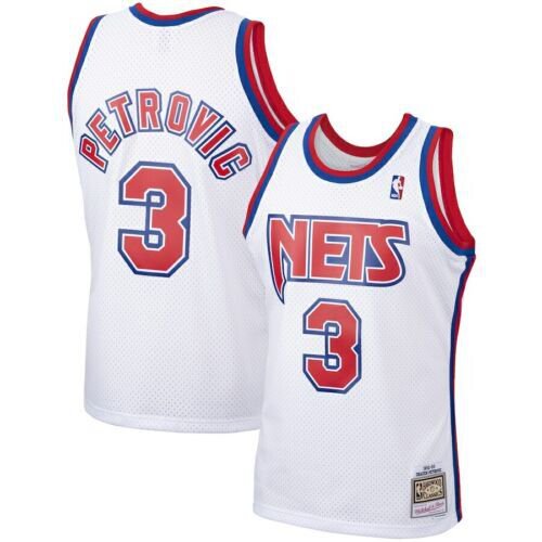 Men's Mitchell & Ness Nets #3 Drazen Petrovic Jersey White