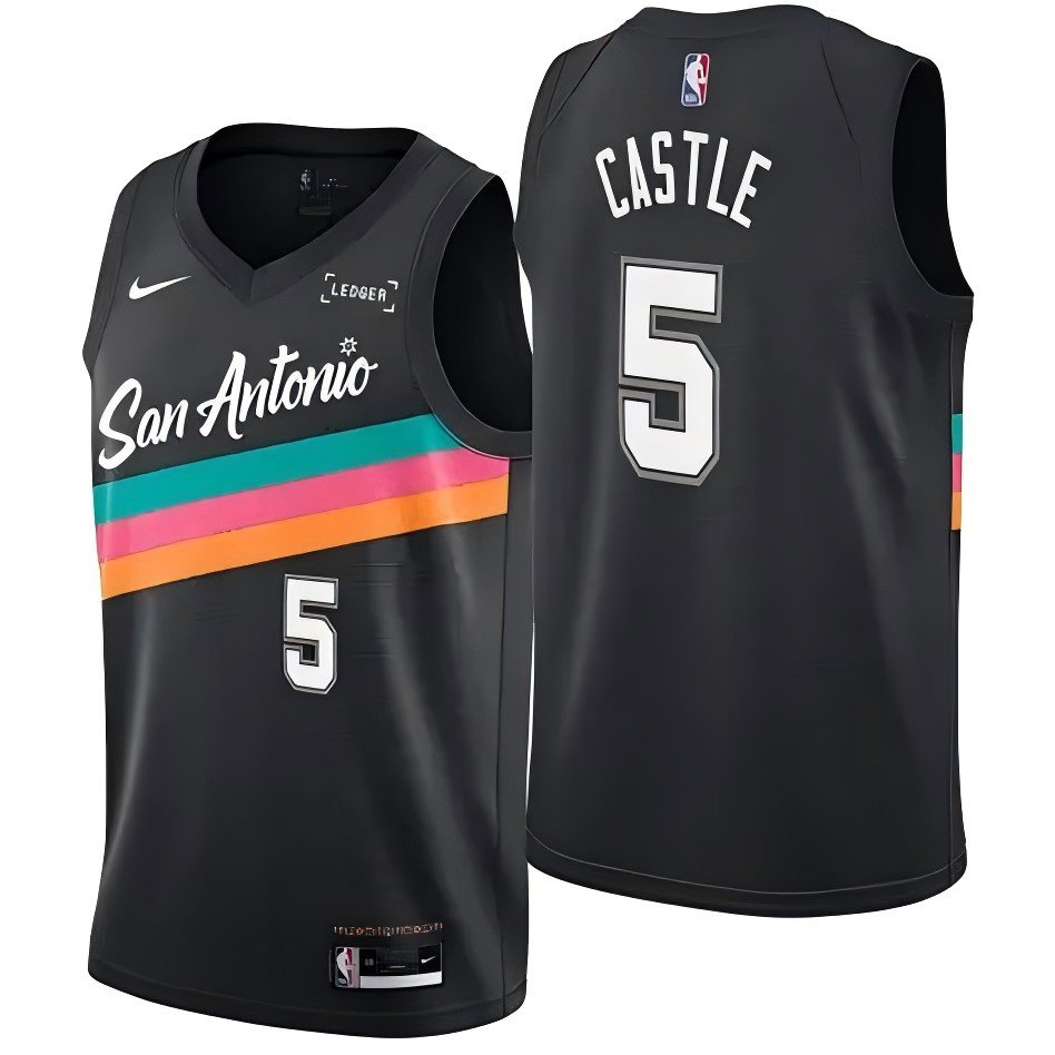 San Antonio Spurs #5 Stephon Castle Black City Edition Stitched Jersey
