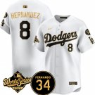 LAD #8 Enrique Hernández White Gold 2025 World Series With No.34 Patch Jersey