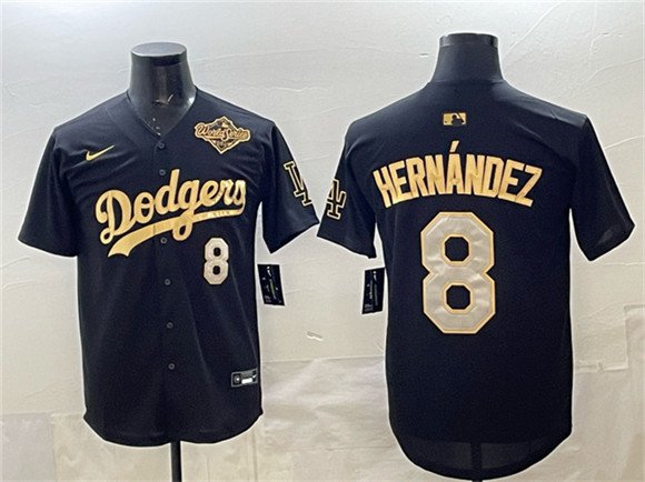 Los Angeles Dodgers #8 Enrique Hern&Atilde;&iexcl;ndez Black Gold 2025 World Series Jersey