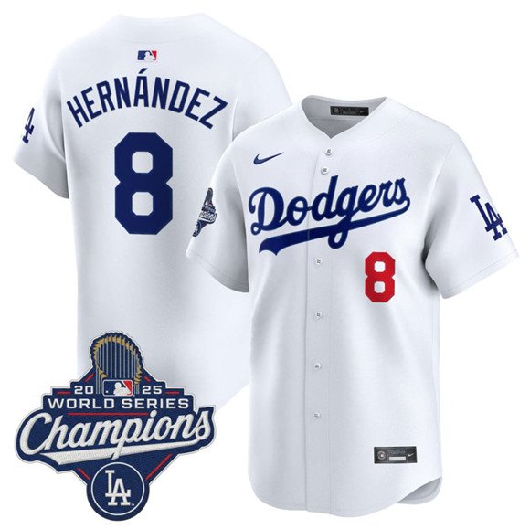 Los Angeles Dodgers #8 Enrique Hern&Atilde;&iexcl;ndez White 2025 Champions Stitched Baseball Jersey