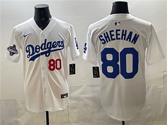Men's Los Angeles Dodgers #80 Emmet Sheehan White 2025 World Series Champions Patch Jersey