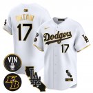 Men's Los Angeles Dodgers #17 Shohei Ohtani White Gold 2025 Vin & Kobe Patch Vapor Limited Jersey