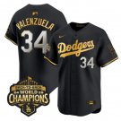 Men's Los Angeles Dodgers #34 Fernando Valenzuela Black Gold 2025 Back to Back Champions Jersey