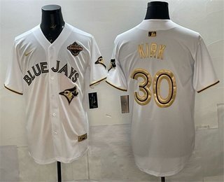 Men's Toronto Blue Jays #30 Alejandro Kirk White Gold 2025 American League Jersey