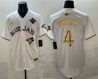 Men's Toronto Blue Jays #4 George Springer White Gold 2025 American League Jersey