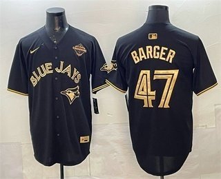 Men's Toronto Blue Jays #47 Addison Barger Black Gold 2025 American League Jersey