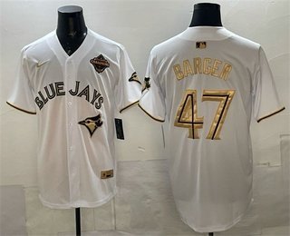 Men's Toronto Blue Jays #47 Addison Barger White Gold 2025 American League Jersey
