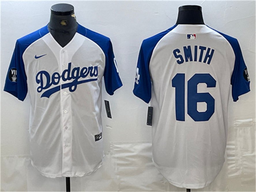 Men's Los Angeles Dodgers #16 Will Smith Blue Vin Patch Cool Baseball Jersey