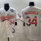 Men's Los Angeles Dodgers #34 Fernando Valenzuela White Mexico California Patch Jersey
