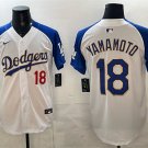 Men's Los Angeles Dodgers #18 Yoshinobu Yamamoto White/Royal 2025 World Series Jersey