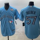 Toronto Blue Jays #57 Shane Bieber Blue 2025 World Series Cool Base Stitched Jersey