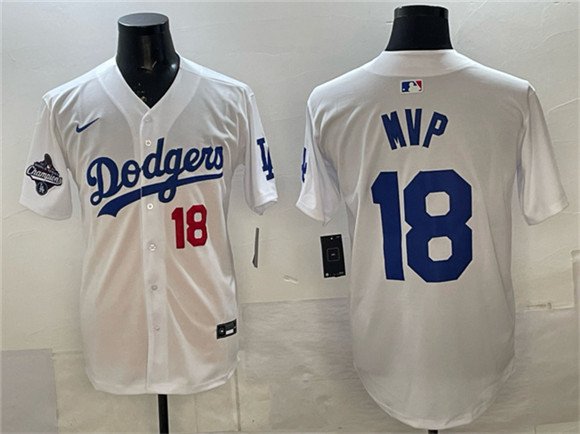 Los Angeles Dodgers #18 MVP White 2025 World Series Champions Patch Limited Jersey