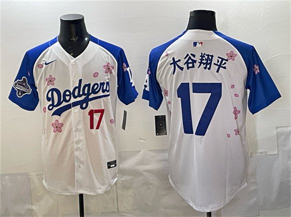 Men's Los Angeles Dodgers #17 &aring;&curren;&sect;&egrave;&deg;&middot;&ccedil;&iquest;�&aring;&sup1;&sup3; White/Royal 2025 World Series Champions Patch Jersey