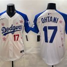 Men's Los Angeles Dodgers #17 Shohei Ohtani White/Royal 2025 World Series Champions Patch Jersey