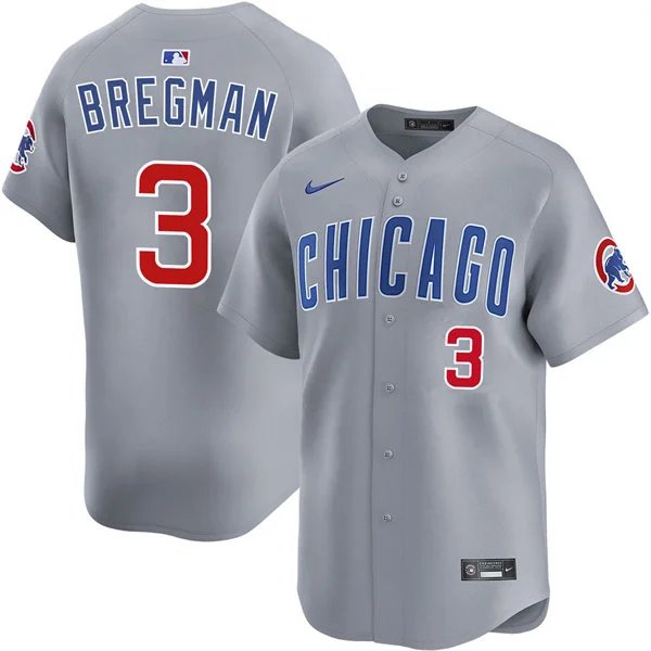Chicago Cubs #3 Alex  Bregman Nike Gray Road Limited Jersey