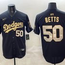 Dodgers #50 Mookie Betts Black Gold 2025 World Series Jersey