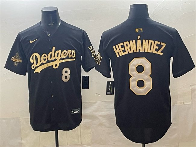 Dodgers #8 Enrique Hern&Atilde;&iexcl;ndez Black Gold 2025 World Series Jersey