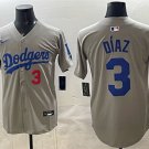 Mens Los Angeles Dodgers #3 Edwin Diaz Grey With 2025 World Series Jersey