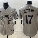 Dodgers #17 Shohei Ohtani Grey LA Gothic Style With 2025 World Series Champions Patch Jersey