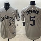 Dodgers #5 Freddie Freeman Grey LA Gothic Style With 2025 World Series Champions Patch Jersey