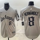 Dodgers #8 Enrique Hernández Grey LA Gothic Style With 2025 World Series Champions Patch Jersey