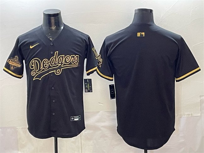 Dodgers Blank Black Gold 2025 World Series Champions Patch Limited Stitched Baseball Jersey