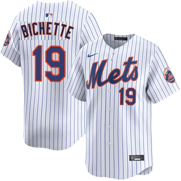 Mens New York Mets #19 Bo Bichette Nike Home White Pinstripe Limited Jersey