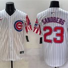 Men's Chicago Cubs #23 Ryne Sandberg White Pinstripe 2025 Independence Day Vapor Jersey