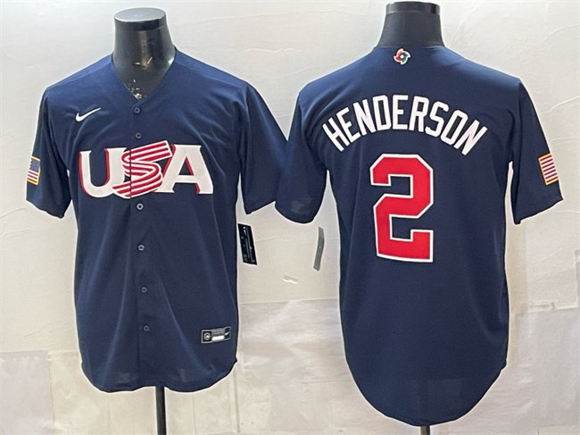 Men's USA Baseball #2 Gunnar Henderson Navy World Baseball Classic Jersey