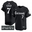 Spencer Steer Jersey #7 Cincinnati Reds Gothic Queen City Edition Stitched Black