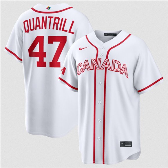Men's Canada Baseball #47 Cal Quantrill White 2026 World Baseball Classic Home Jersey