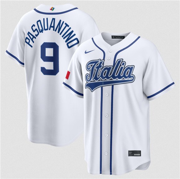 Men's Italy Baseball #9 Vinnie Pasquantino 2026 World Baseball Classic Home Jersey