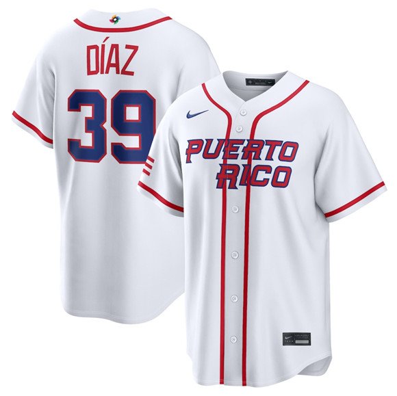 Men's Puerto Rico Baseball #39 Edwin Diaz White 2026 World Baseball Classic Jersey