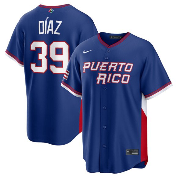 Men's Puerto Rico Baseball #39 Edwin Diaz Blue 2026 World Baseball Classic Jersey