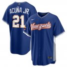 Men's Venezuela Baseball #21 Ronald Acuña Jr. Blue 2026 World Baseball Classic Road Jersey