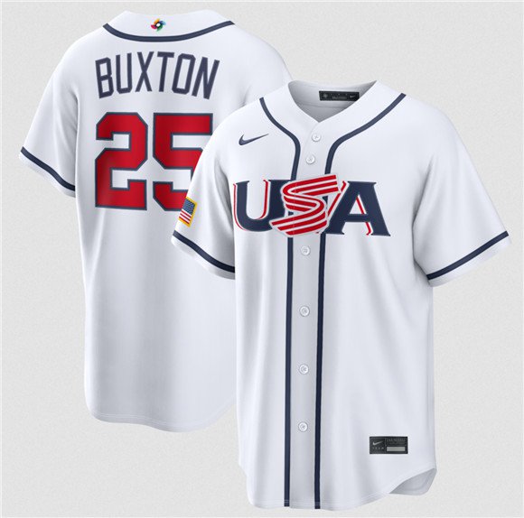 Men's USA Baseball #25 Byron Buxton White 2026 World Baseball Classic Home Jersey
