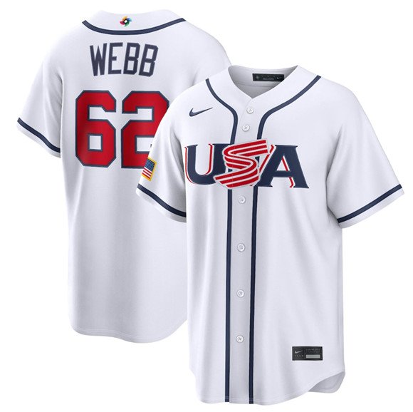 Men's USA Baseball #62 Logan Webb White 2026 World Baseball Classic Home Jersey