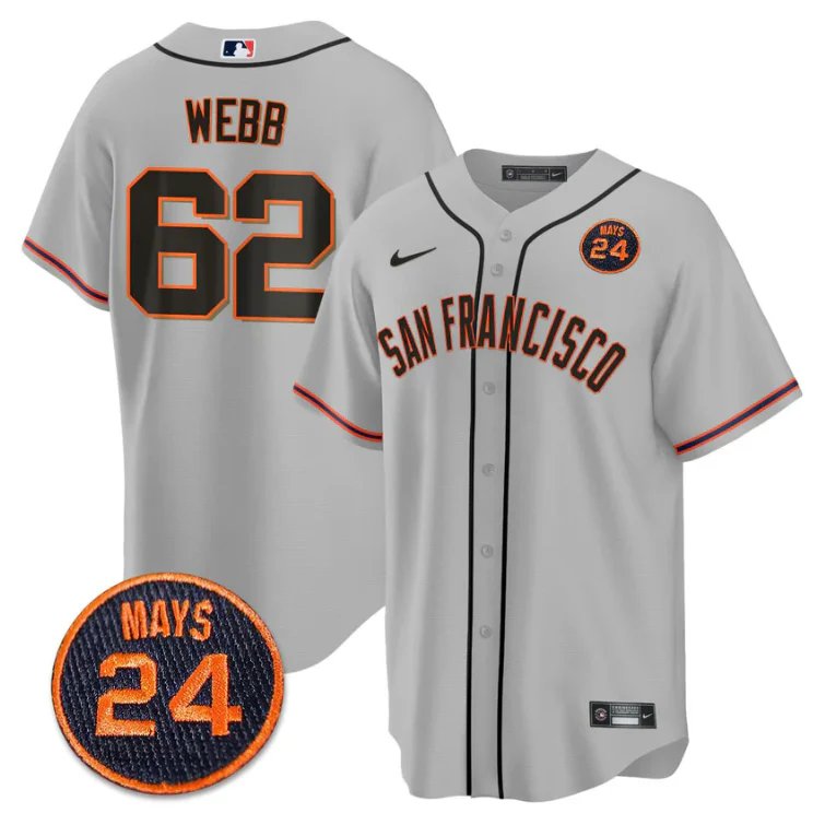 Logan Webb Jersey #62 San Francisco Giants #24 Willie Mays Patch 2024 Vapor Prem