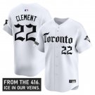 Ernie Clement Jersey #22 Toronto Blue Jays Gothic North Edition Stitched White