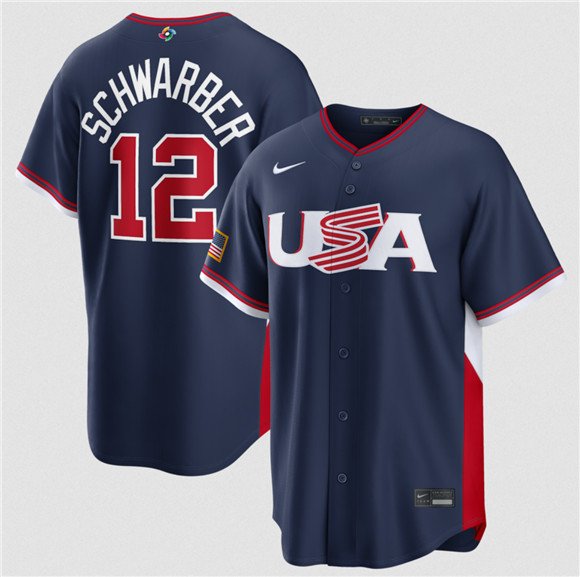 Men's USA Baseball #12 Kyle Schwarber Navy 2026 World Baseball Classic Road Jersey
