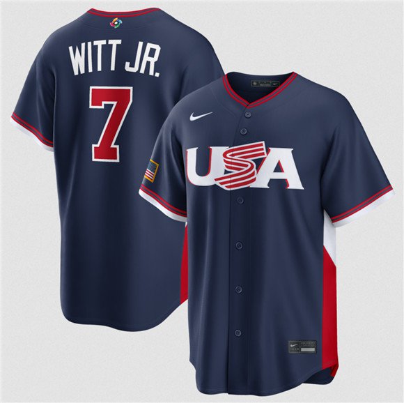 Men's USA Baseball #7 Bobby Witt Jr. Navy 2026 World Baseball Classic Road Jersey