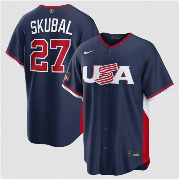 Men's USA Baseball #27 Tarik Skubal Navy 2026 World Baseball Classic Road Jersey