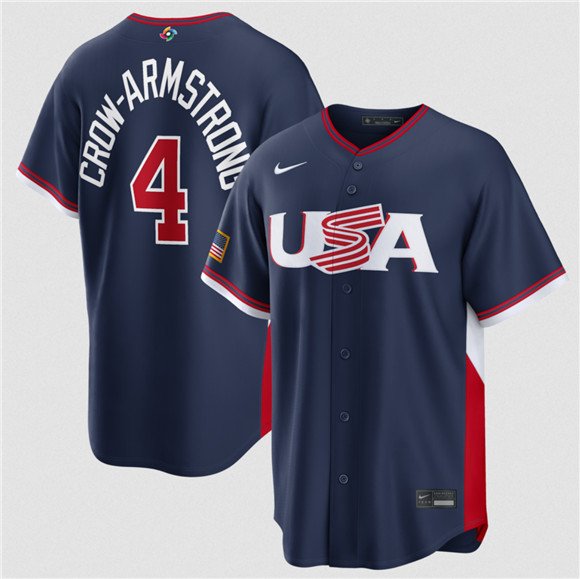 Men's USA Baseball #4 Pete Crow-Armstrong Navy 2026 World Baseball Classic Road Jersey