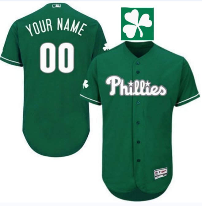 Philadelphia Phillies #00 Custom Name St. Patrick's Day Baseball Jersey Green