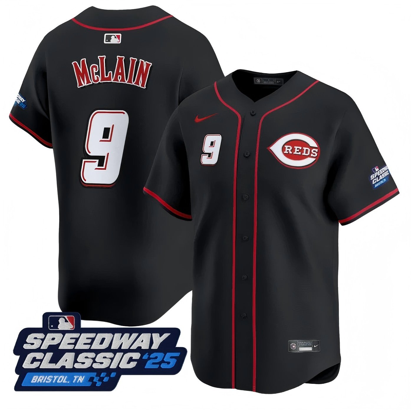 Matt McLain Jersey #9 Cincinnati Reds Speedway Classic Limited Stitched Black