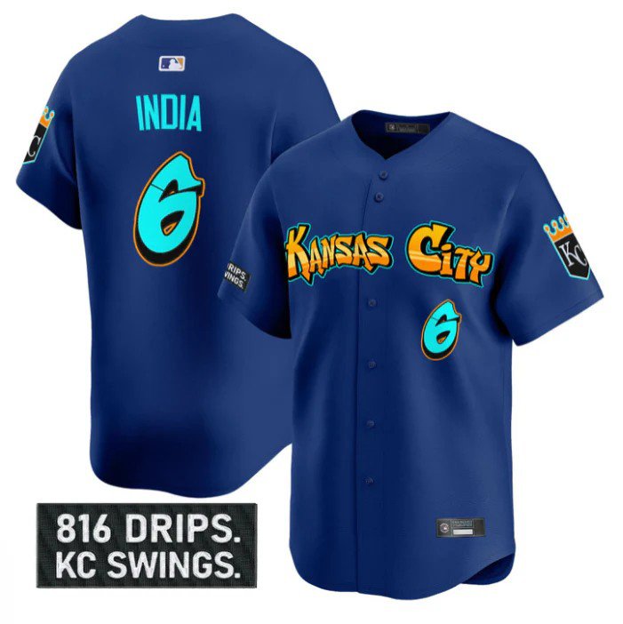 Jonathan India Jersey #6 Kansas City Royals Graffiti Crown Drop Stitched Royal