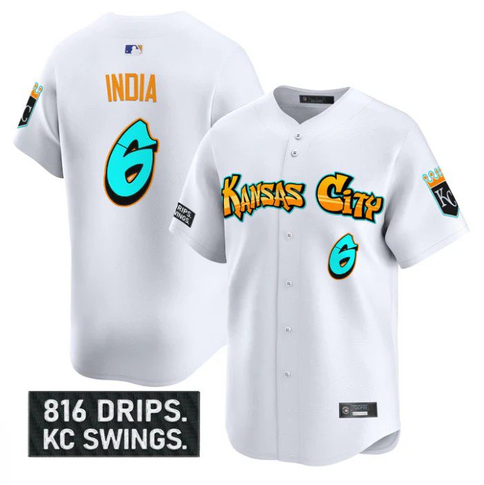 Jonathan India Jersey #6 Kansas City Royals Graffiti Crown Drop Stitched White