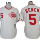 Cincinnati Reds #5 Johnny Bench White 1975 Throwback Jersey