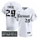 TJ Friedl Jersey #29 Cincinnati Reds Gothic Queen City Edition White